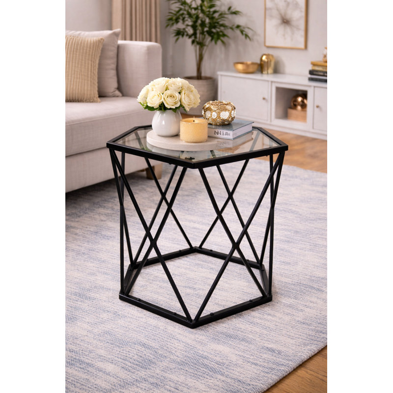 Kandan Glass Top Frame End Table
