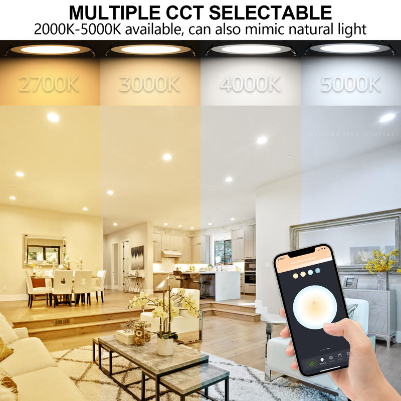 6-Inch White LED Smart Recessed Lights with Color Changing and Voice Control
