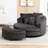 59.8" W Upholstered Oversized Slipcovered Accent Barrel Lounge Chair With Crescent Storage Ottoman-481921456