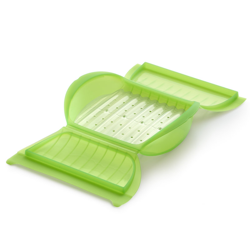 Lékué Platinum Silicone Steam Cooker With Tray & 10 Minute Cookbook, 3-4 p., Green