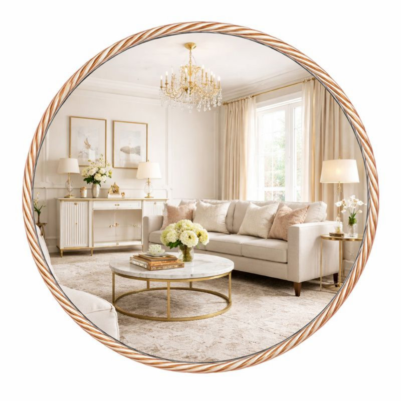 Miroir de salle de bain, miroir mural rond avec cadre en métal torsadé d'inspiration rétro 