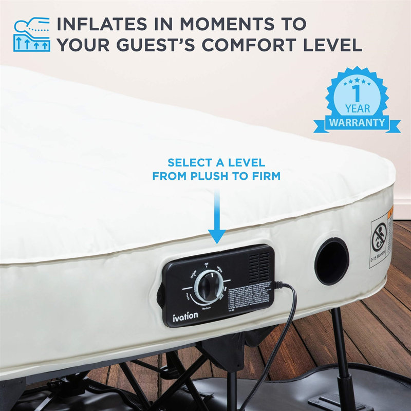 Ivation EZ-Bed Queen size - Air Mattress with Frame & Rolling Case, Self-Inflating with Auto Shut-Off, Comfortable Bed for Guests & Travel