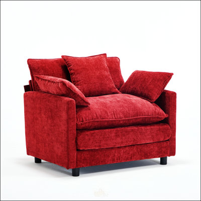 39.4 Inch Modern Chenille Upholstered Accent Chair with Ottoman, Ideal for Living Room and Bedroom, Wine Red