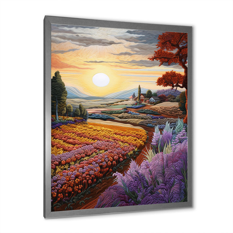 «Countryside Sunrise In Provence II», reproduction sur toile, H 32 po x l 24 po x P 1 po, Cadre simple argenté