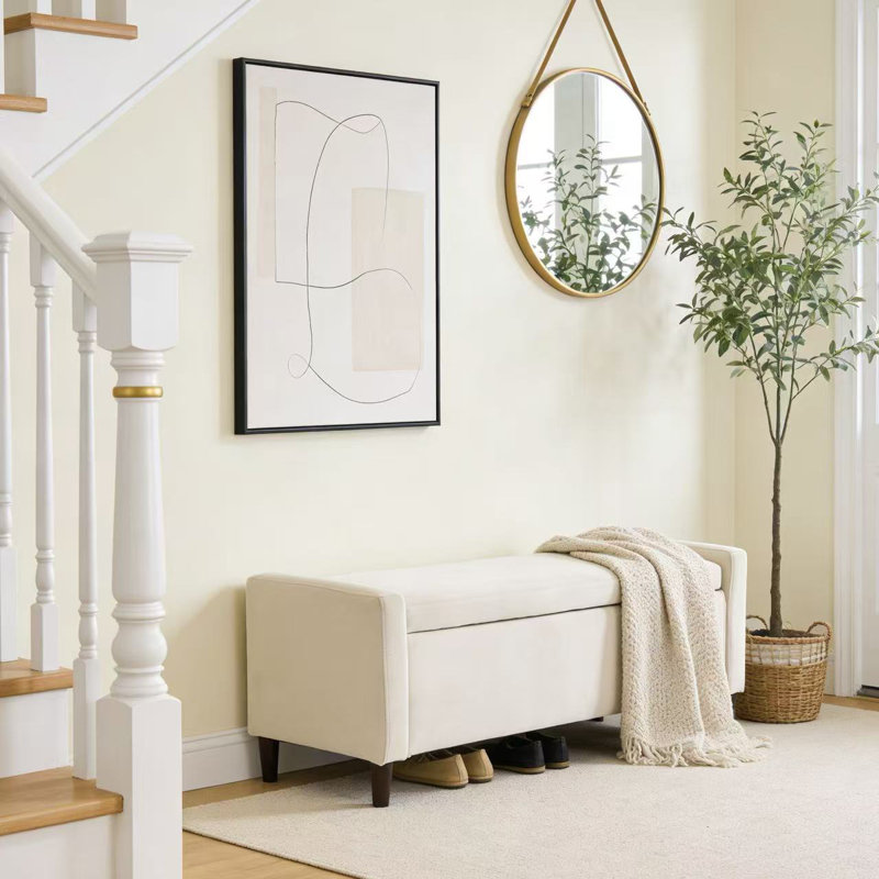 Banc de rangement rembourré en velours, Beige