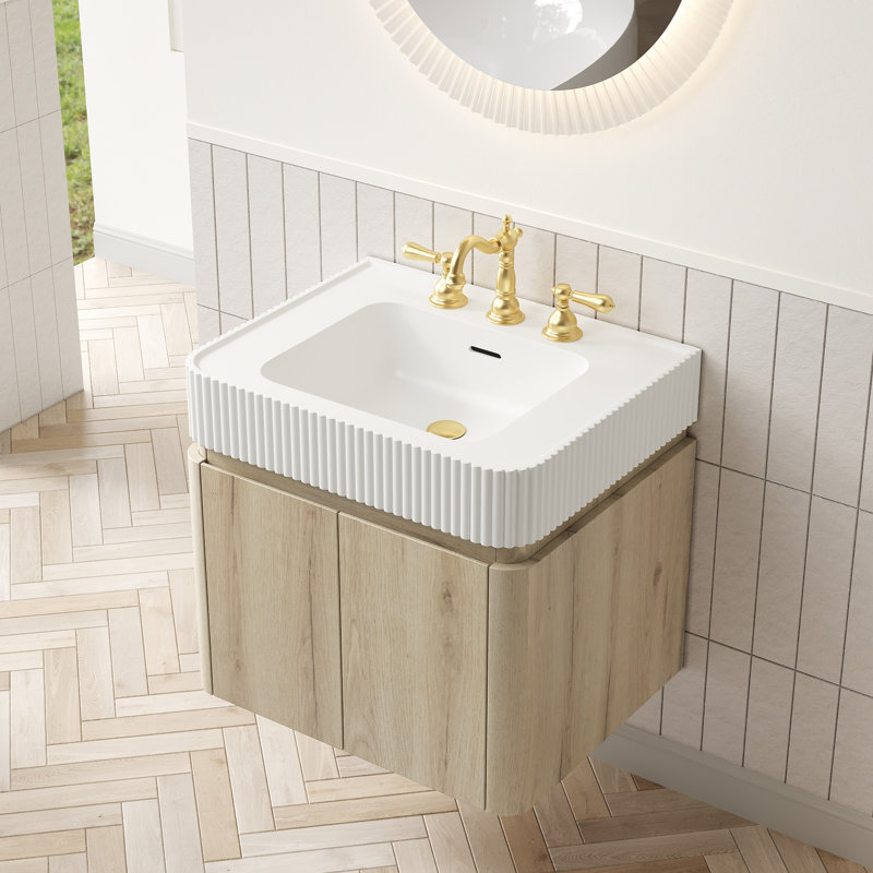 Meuble-lavabo de salle de bain, Chêne blanc, L 24 po, Blanc