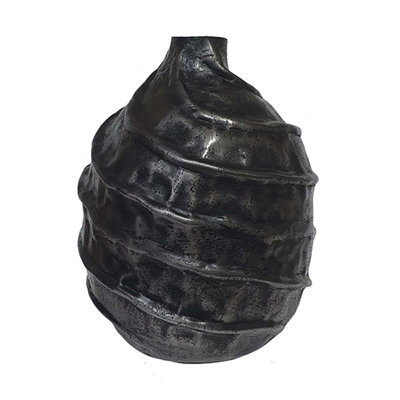 D8.5X10" Black Aluminum Accent Vase With Textured Spiral Pattern