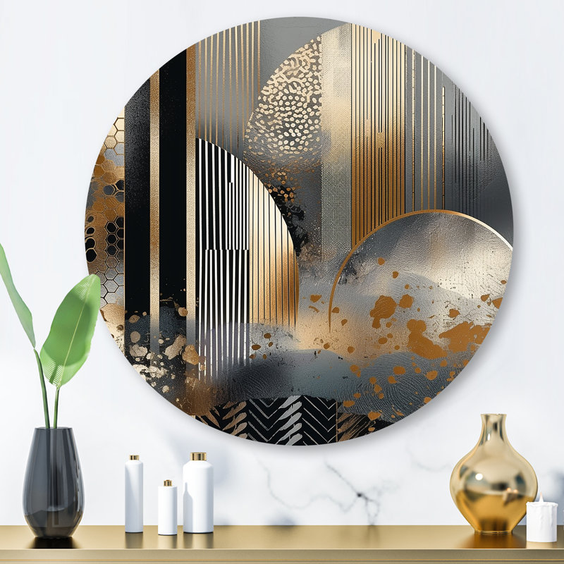 Shapes And Lines Abstract Marble IV - Art abstrait rond en marbre sur métal, H 29 po x l 29 po x P 1 po