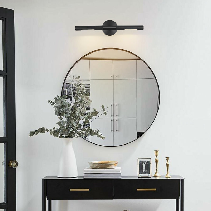 18.9" Dimmable Solid Brass LED Wall Mounted Sconce 360° Rotatable Picture Light(Set of 2), Matte Black