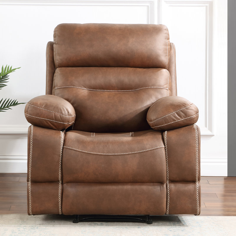 Amarria 35.5" Wide Faux Leather Manual Standard Recliner, Brown Faux Leather