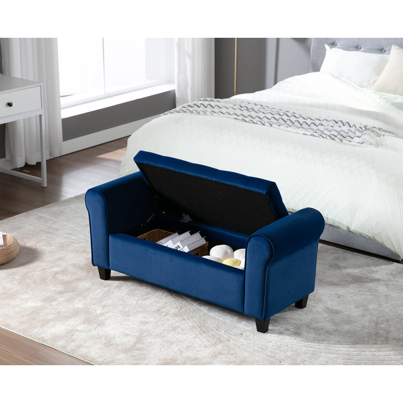 Anela Upholstered Storage Bench, Navy