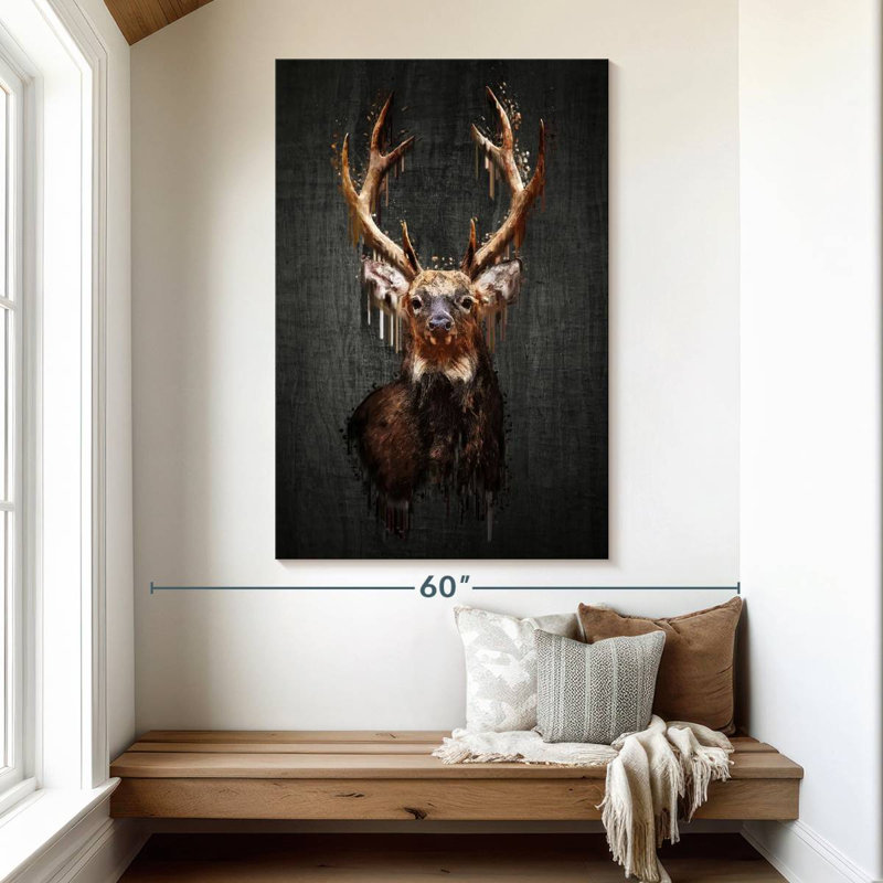 Brampt Grunge Deer On Black, 51" H x 34" W