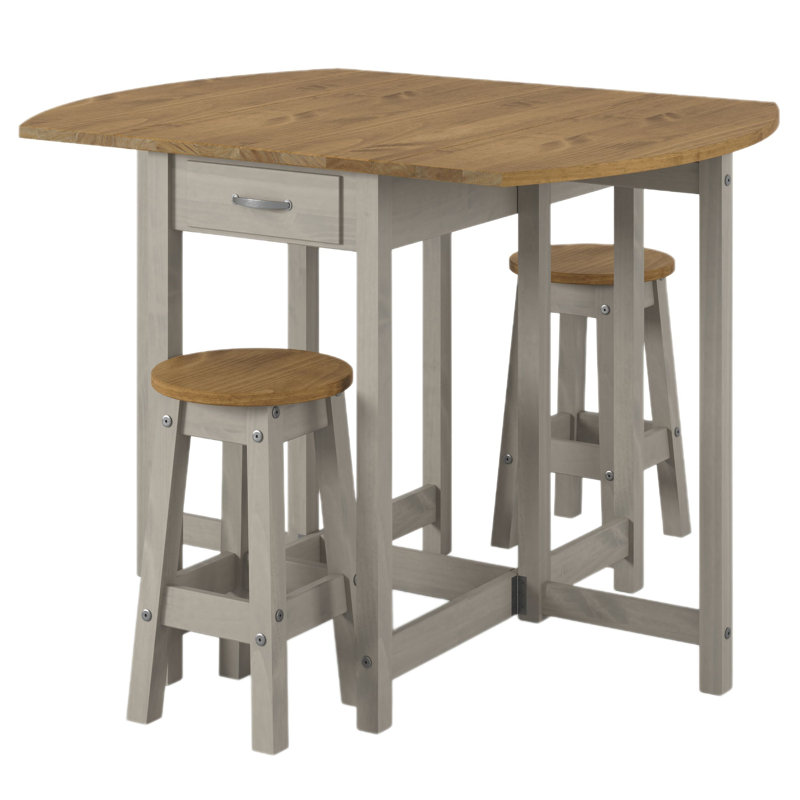 Stanley 2 Person Drop Leaf Pine Wood Dining Set, Grey