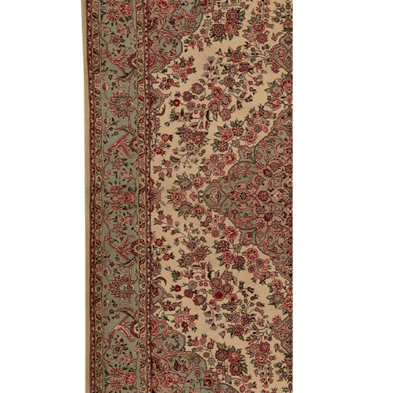 Tapis rouge / vert / beige unique de haute qualité noué à la main