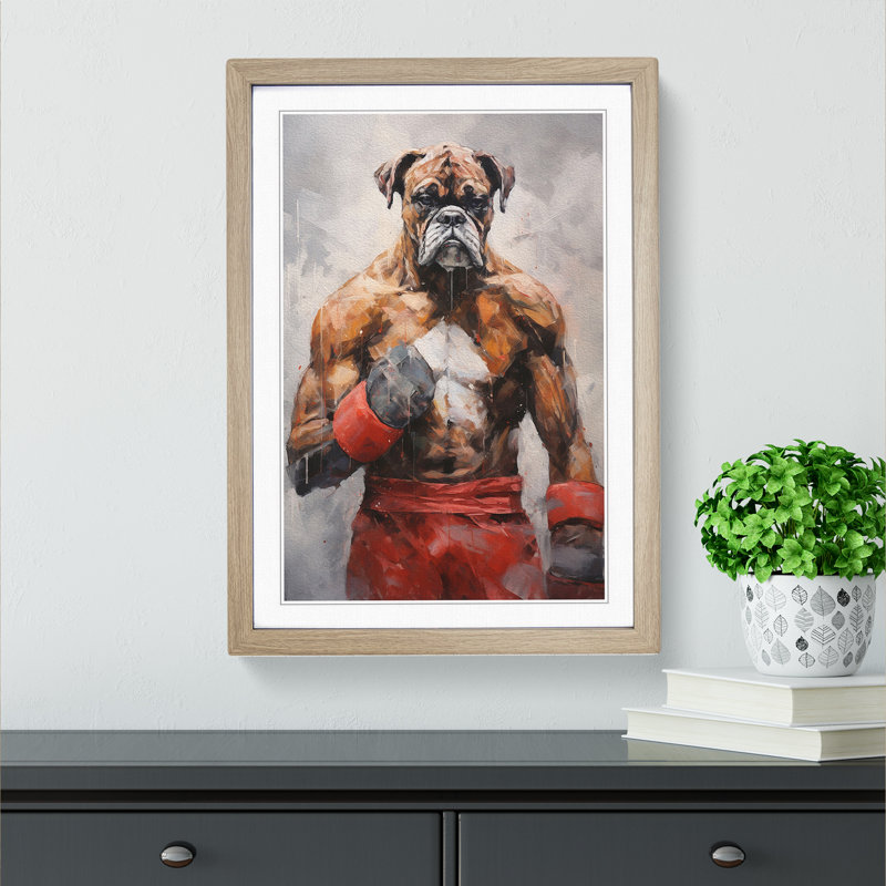 Boxer Dog Contemporary Art - Framed Print, Oak, 34cm H x 25cm W x 2cm D