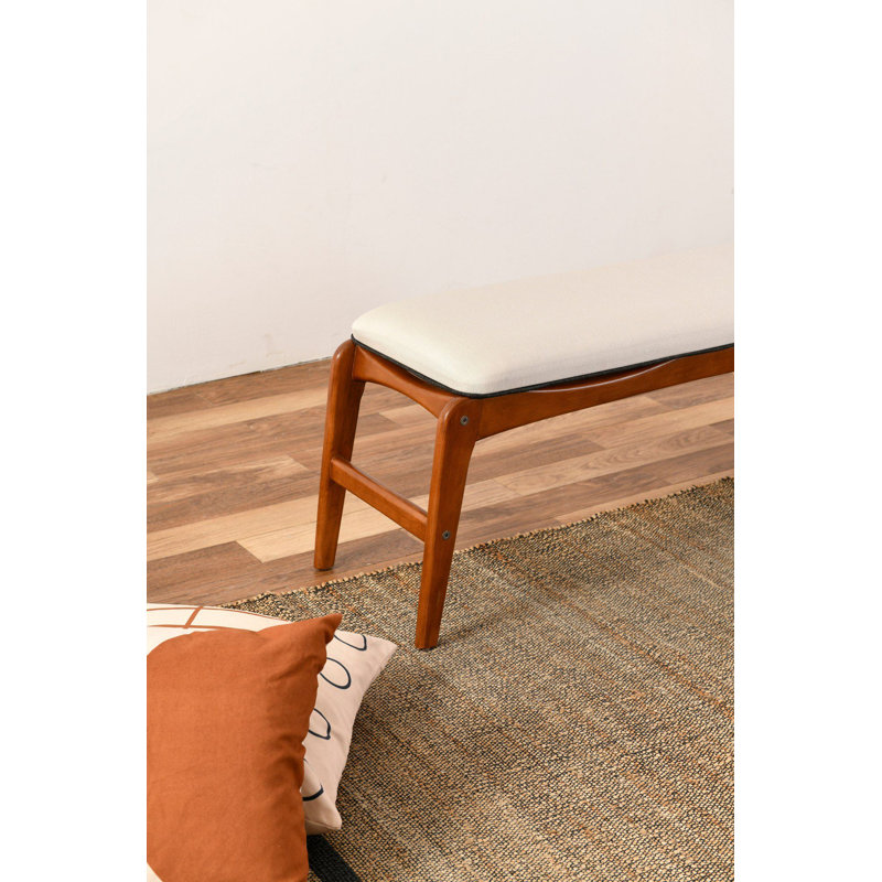 Elegant Hornbeam Wood Bench, 47.2 x 15.7 x 17.7 inches | Luxurious Cream Linen Fabric Cushion, Walnut & Cream Finish | Perfect for Modern Entryways, Living Rooms & Bedrooms, Stylish & Durable Design