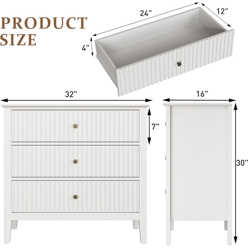 32 Inch Wide Nightstand Set Of 2, Large Nightstand With 3 Drawer, Modern End Table, Wood Beside Table For Home And Office
