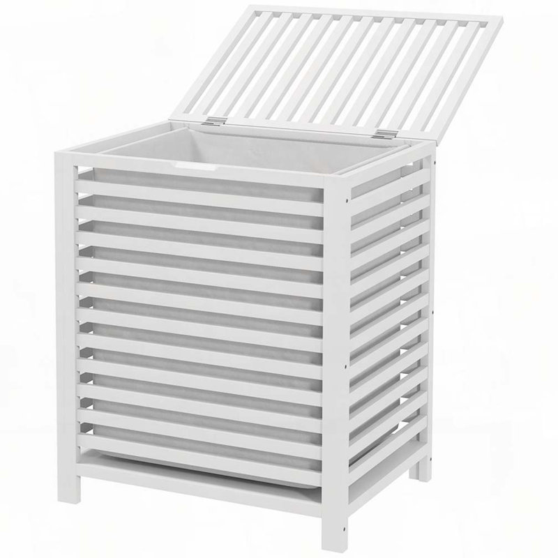 Bamboo Laundry Hamper with Lid, White
