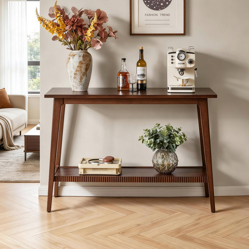 Console en bois massif, table de canapé d'entrée à 2 niveaux, table d'appoint étroite avec couloir, table d'appoint de canapé pour le salon, vestibule