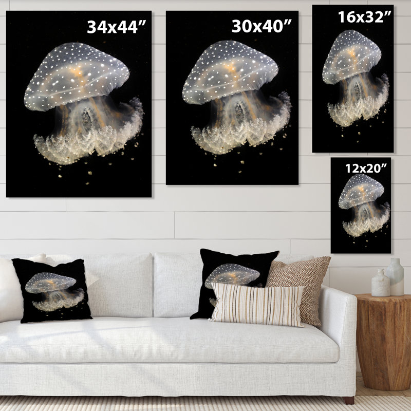 Méduse sur fond noir - peinture sur toile, H 44 po x l 34 po, Toile tendue
