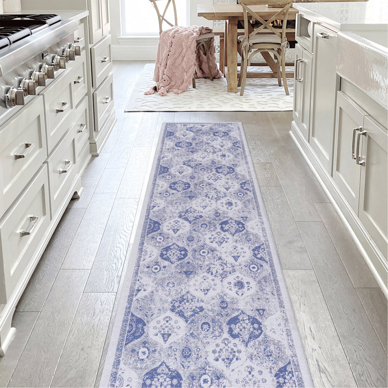 2'6''X10' Blue Runner, Washable Rug, Low-Pile, Non-Slip, Non-Shedding, Foldable, Kid & Pet Friendly - Area Rugs For Living Room, Bedroom, Kitchen, Dining Room Rug
