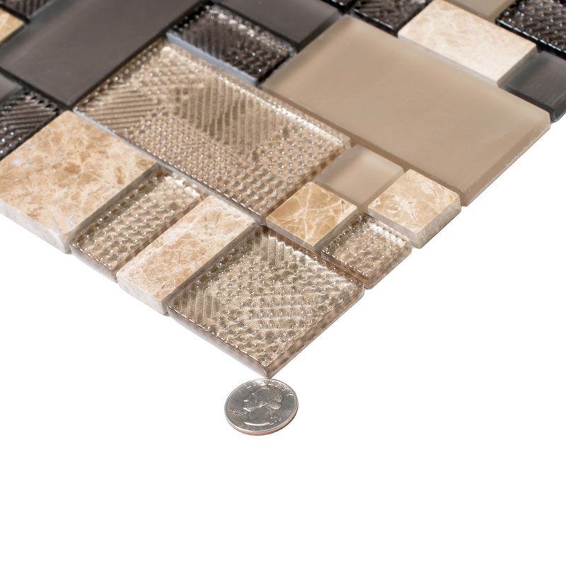 1.9" x 1.9" Glass/Marble Brick Joint Mosaic Wall & Floor Tile, Gray/Beige