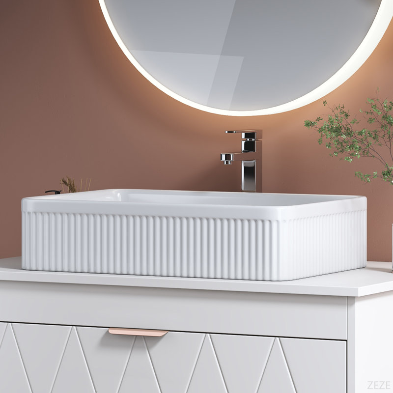 Lavabo vasque de salle de bain rectangulaire blanc en céramique avec bonde