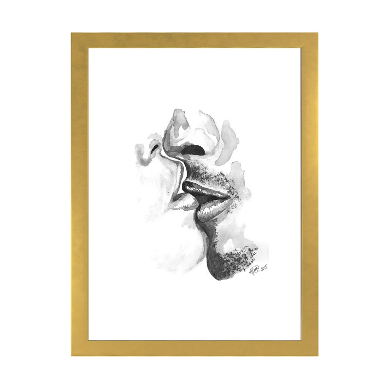 Kiss, reproduction d’art, H 24 po x l 16 po x P 1 po, Papier encadré doré, Blanc