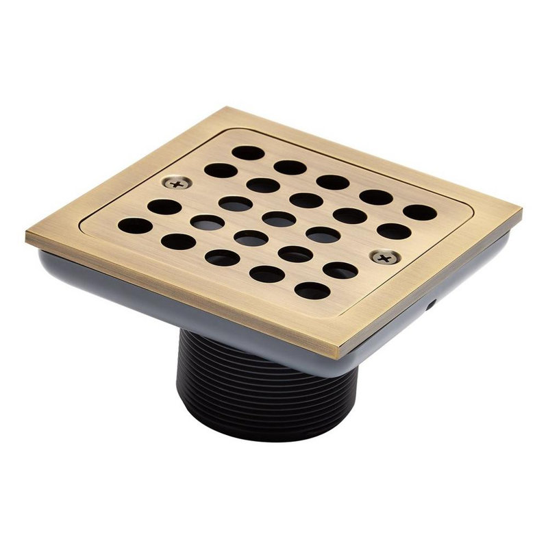 Menlo Square Shower Drain, No, Aged Brass