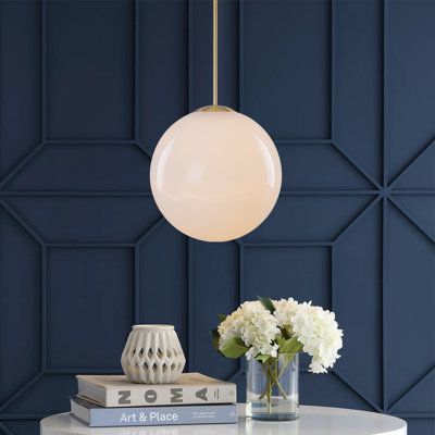 Contemporary Chic Single-Light Opal Glossy Glass Orb Pendant