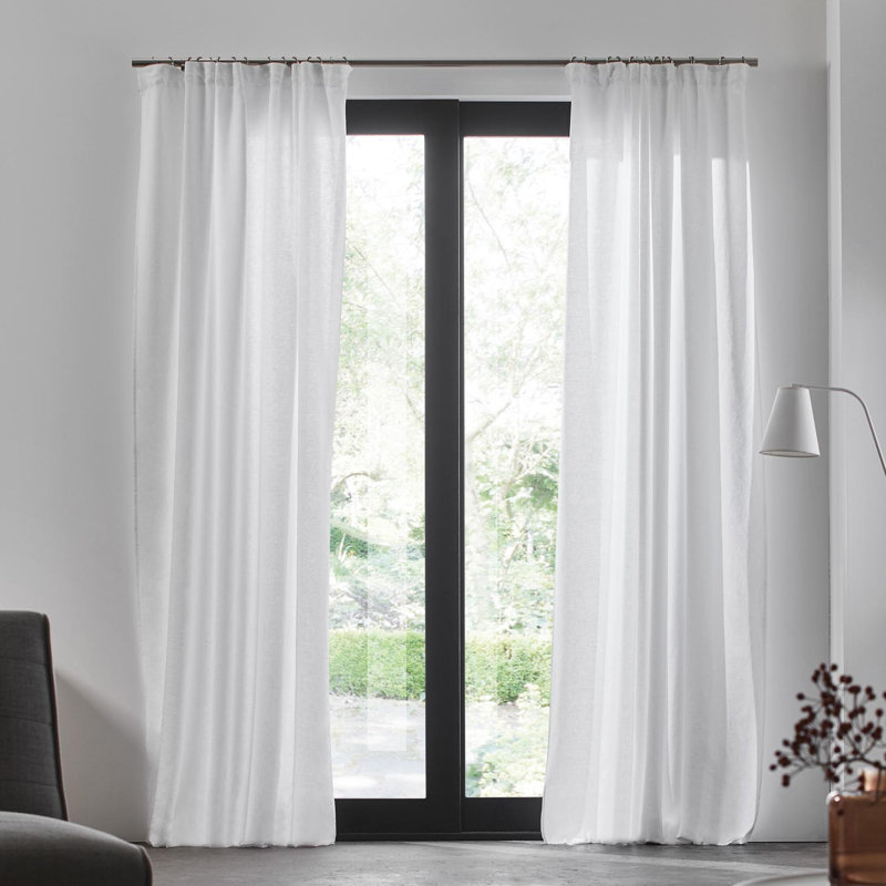 Carlina Linen Semi Sheer Single Curtain Panel, White, 200cm W x 280cm L