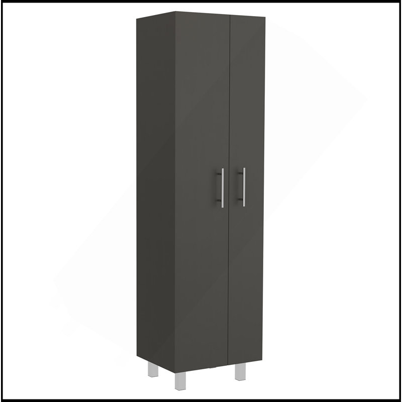 Armoire de nettoyage avec cinq tablettes et porte-balais, noir / blanc, Noir