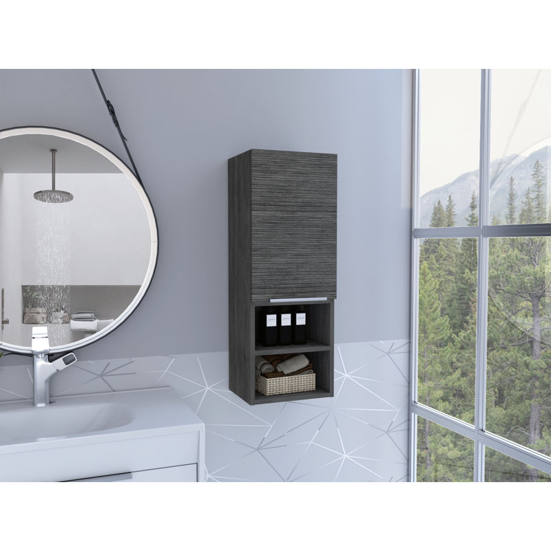Mila Bathroom Cabinet, Two Interior  Shelves, Two External Shelves, Single Door Cabinet -Smokey Oak, Gray