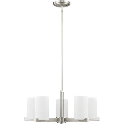 Lustre cylindrique à 5 lumières avec abat-jour en verre soufflé à la main