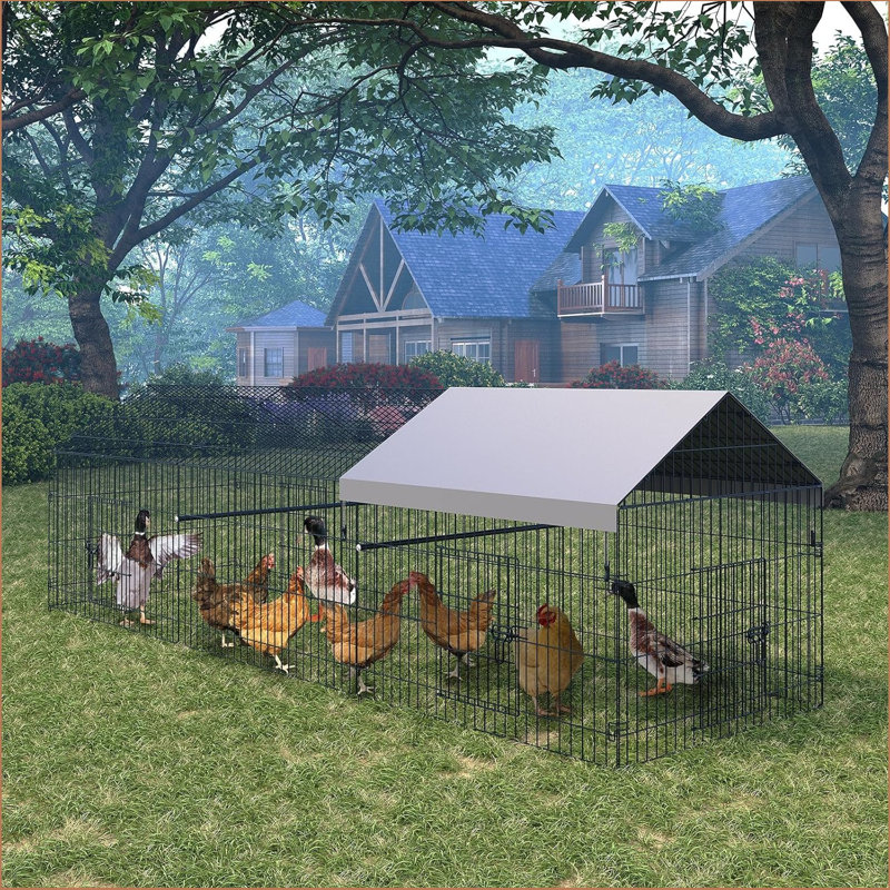 Metal Chicken Coop, Chicken Run For Yard With Cover, Outdoor Metal Chicken Cage With 4 Door And 1 Window For Outside Duck Rabbit Hen, 40"×40"