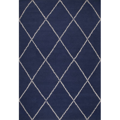 Geometric Diamond Handmade Tufted Wool Navy Area Rug