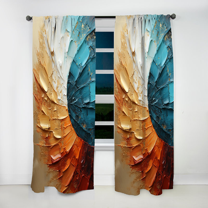 Gold Blue Desert Mirage Spiral - Modern Velvet Curtain - Room Darkening - 1 Panel, 52" W x 84" L