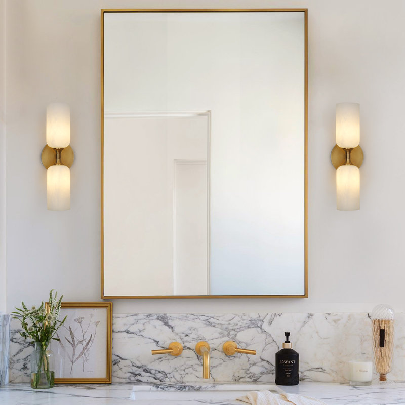 14" Dimmable Solid Brass Alabaster Wall Mounted Sconce With Alabaster Shade, Gold
