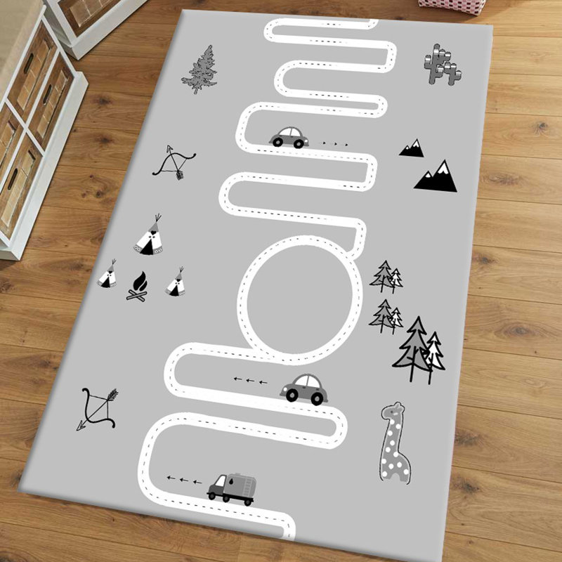 Tapis gris / blanc en polyester tissé à la machine Golub, Rectangle 3 pi 3 po x 4 pi 11 po