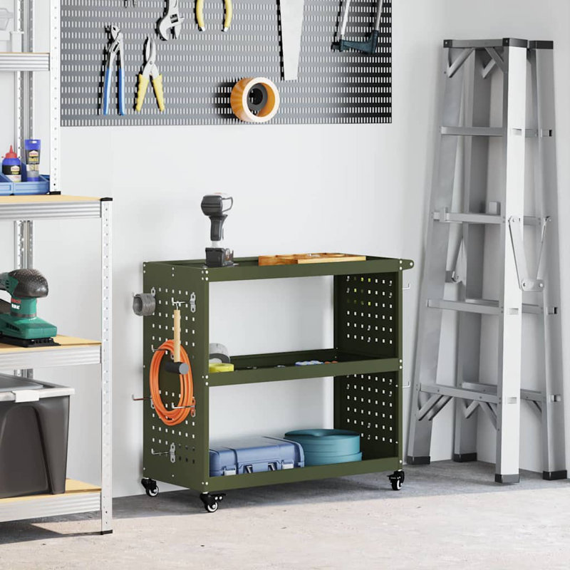 Tool Trolley With Shelf 75 X 35 X 73 Cm Cold-Rolded Steel, Olive Green