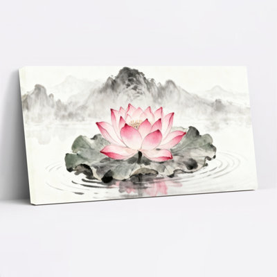 Lotus Flower Watercolor Painting Canvas Wrapped Wall Art Oil Painting Print Set Of 1