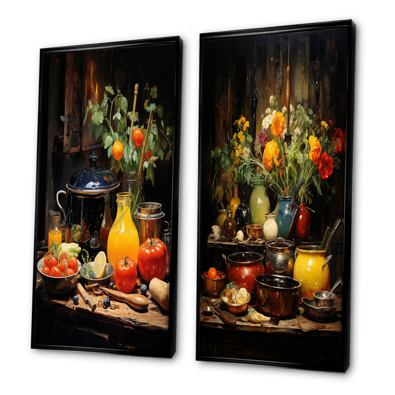 Culinaire symphonique - ensemble d'œuvres d'art mural de 2 ustensiles, Cadre flottant noir, H 28 po x l 25 po