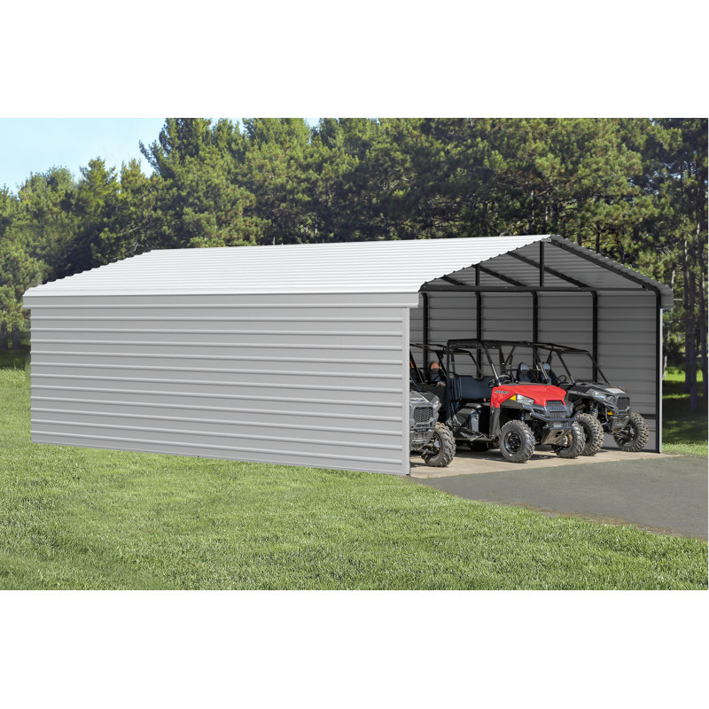 Arrow 29 x 20 ft Charcoal Carport with 2-sided Enclosure, White