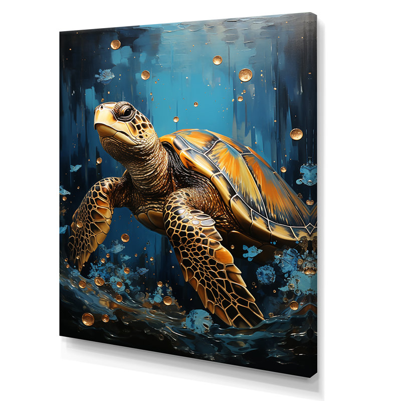 Coquille d'or sous l'eau sur toile, Toile tendue, H 44 po x l 34 po