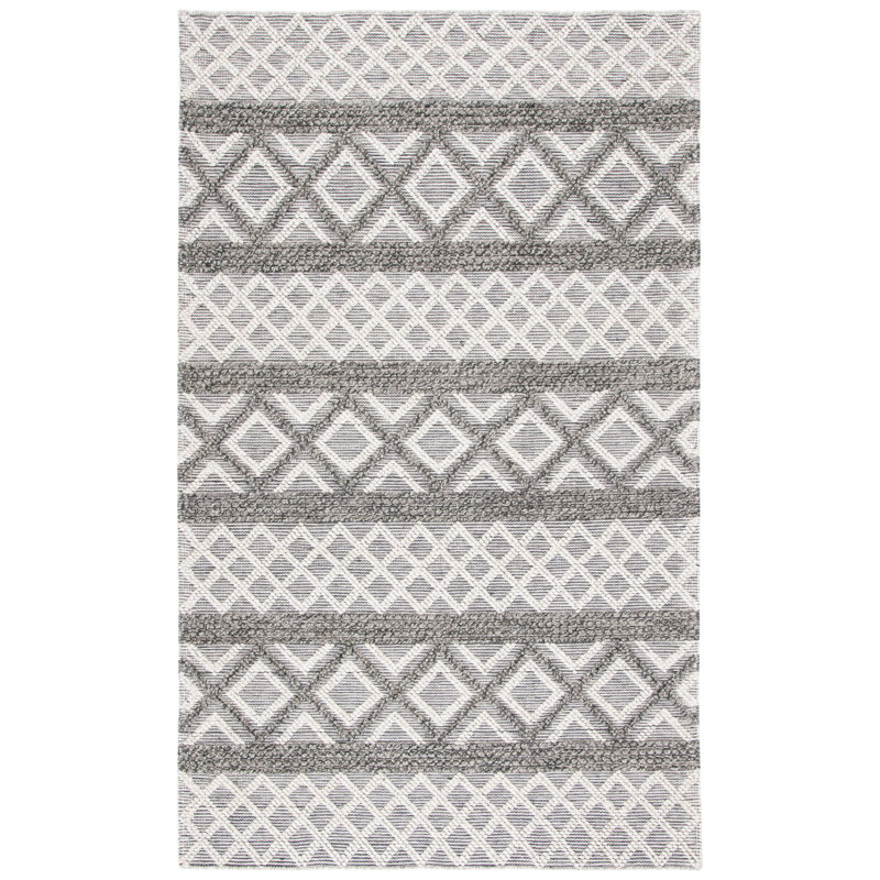 Tapis géométrique en laine / gris tissé à la main Vermont, Rectangle 8 pi x 10 pi