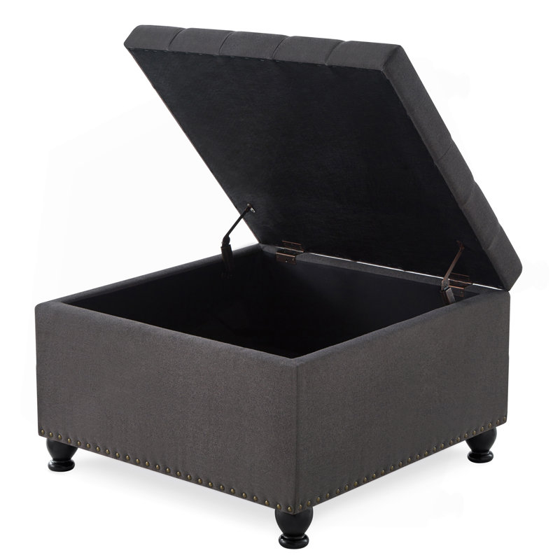 Grand repose-pieds de rangement carré avec pieds en bois, Gris foncé