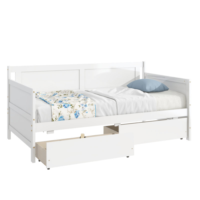 Twin Size Pine Wood Daybed With Two Storage Drawers ,White(OLD SKU:W50426285), White