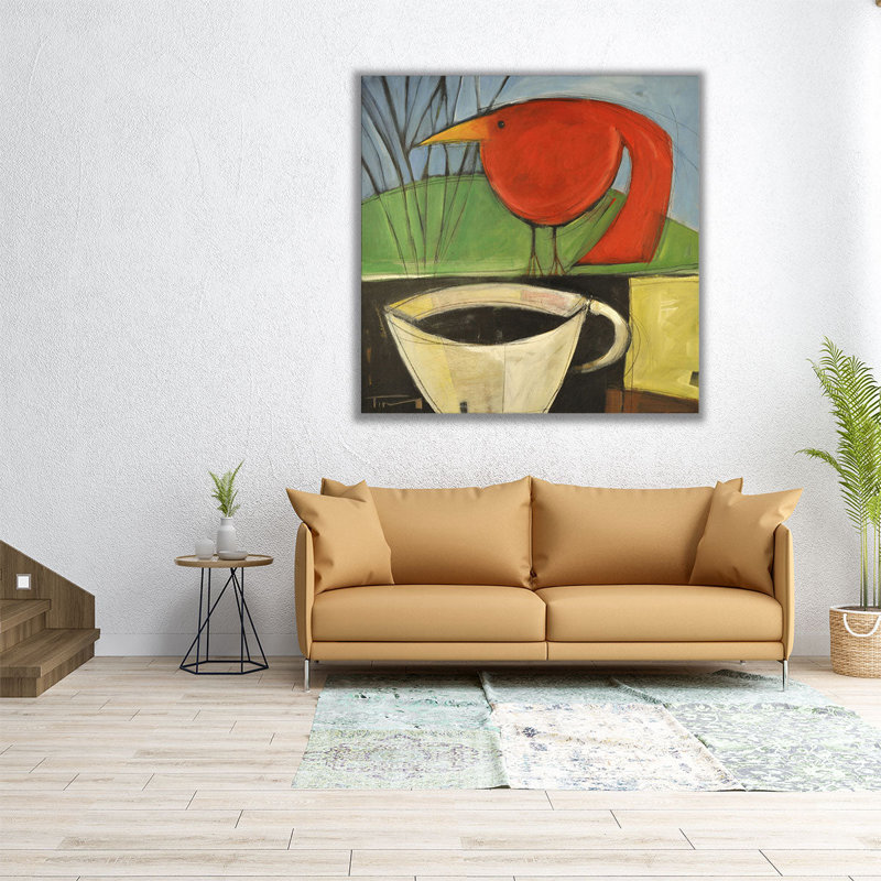«Coffee and Red Bird», reproduction d'art sur toile, H 30 po x l 30 po