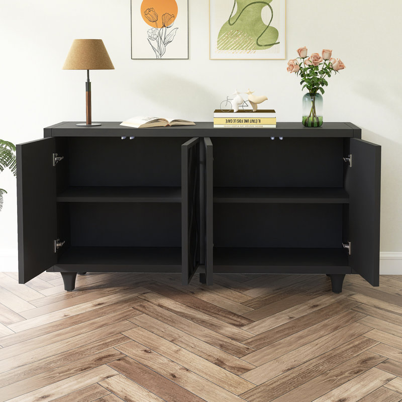Élégant buffet en bois avec portes embossées, Noir, noir, noir, noir