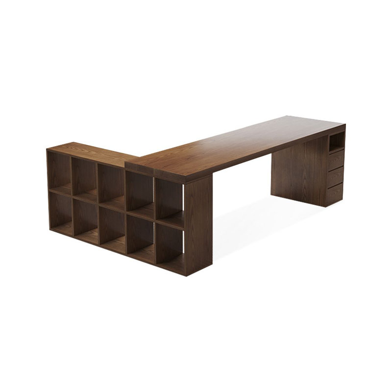 Bureaux en bois massif en L noyer clair, H 29,53 po x l 62,99 po x P 68,9 po, Gauche